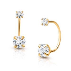 14k solid gold CZ Screw Front earrings | Telephonic Earrings | Birthday Gift |